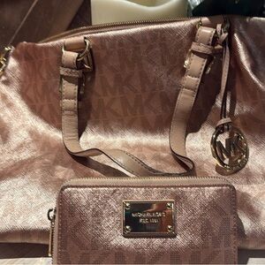 Michael Kors Metallic Rose Tote with Matching Wallet